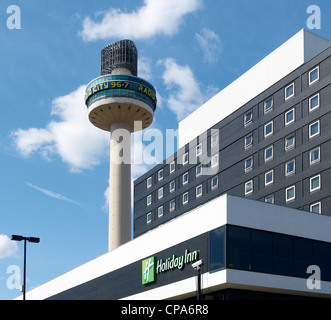 Holiday Inn hotel with St John`s beacon in Liverpool UK Stock Photo